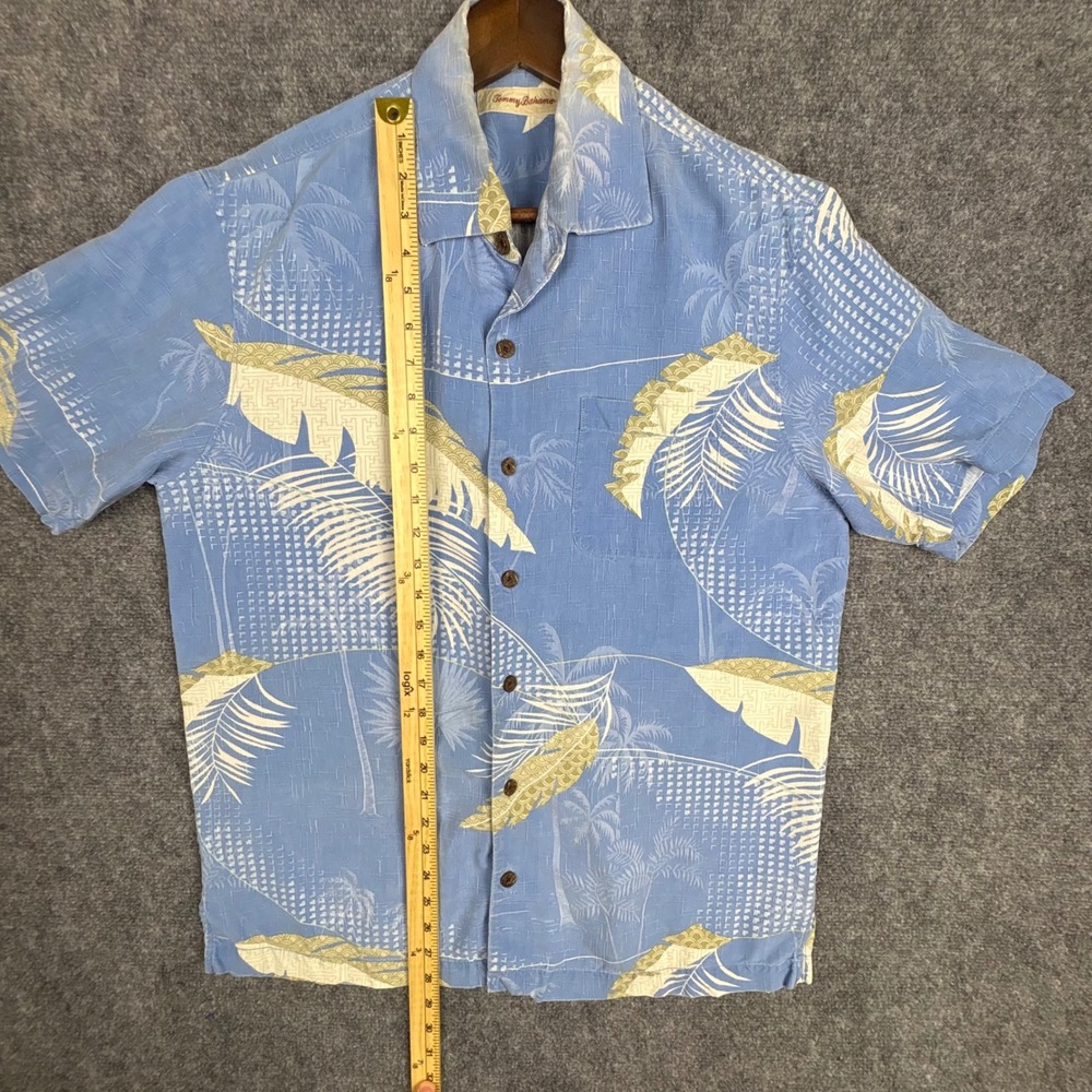 Tommy Bahama Mens Blue 100% Silk Tropical Palm Leaf Print Button Up Shirt Medium - Picture 4 of 5
